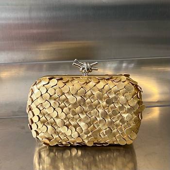 Bottega Veneta Knot intrecciato metallic leather silver hardware clutch