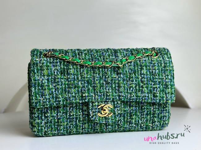 Chanel CF medium green tweed gold hardware bag  - 1