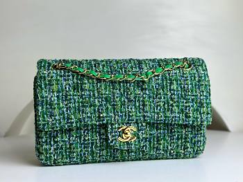 Chanel CF medium green tweed gold hardware bag 