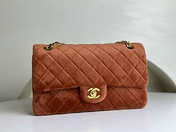 Chanel CF medium brown velvet gold hardware bag