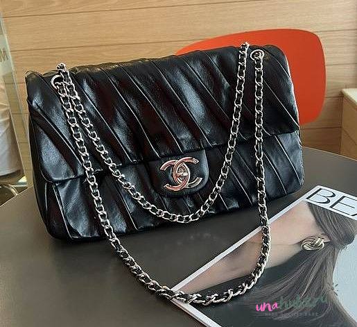 Chanel CF Black Glazed Calfskin Leather Twisted Maxi Bag - 1