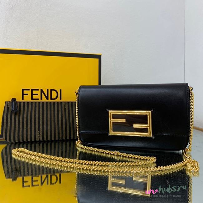 Fendi mini black leather chain wallet - 1