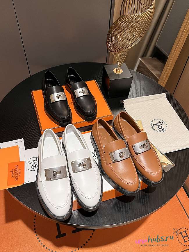 Hermes Paris Loafers ( brown/ white/ black)  - 1