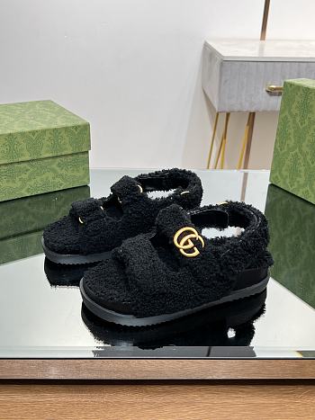 Gucci women double G black wool sandals