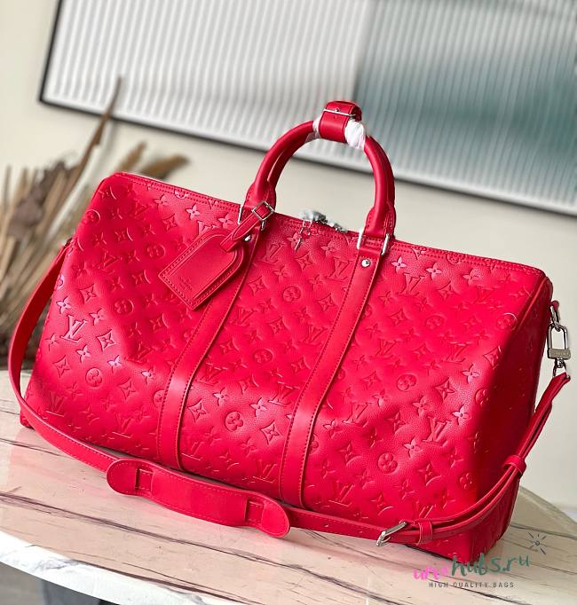 Louis Vuitton Keepall 50 Shadow Monogram Red Bag - 1