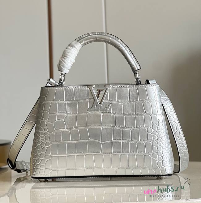 Louis Vuitton Capucines MM Silver Leather Bag - 1