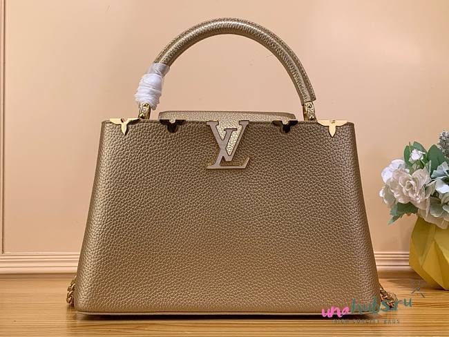 Louis Vuitton Capucines MM Gold Metallic Leather Bag - 1