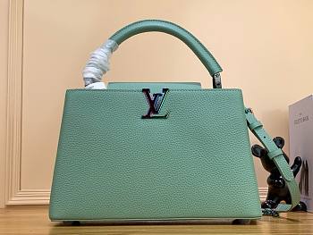 Louis Vuitton Capucines MM green leather metal hardware bag