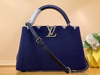 Louis Vuitton Capucines MM blue velvet bag