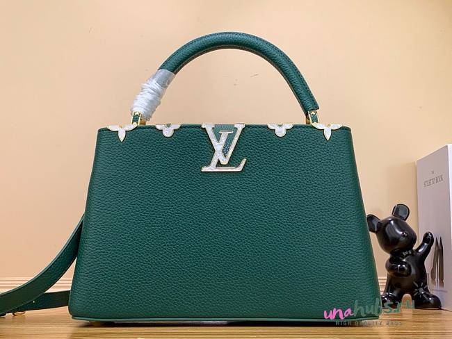 Louis Vuitton Capucines MM Green Leather Pearl Bag - 1