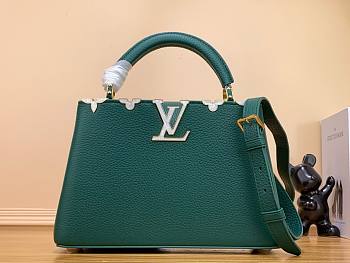 Louis Vuitton Capucines PM Green Leather Pearl Bag