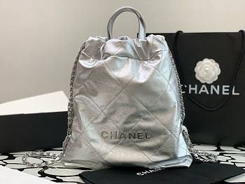 Chanel 22 silver leather backpack