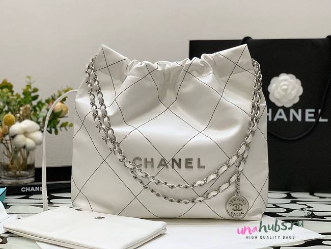 Chanel 22 white silver small tote bag - 1