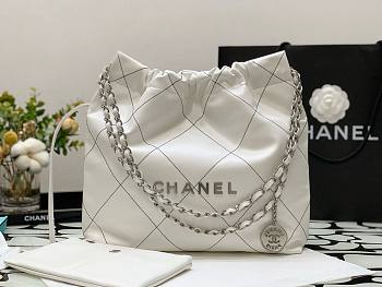 Chanel 22 white silver small tote bag