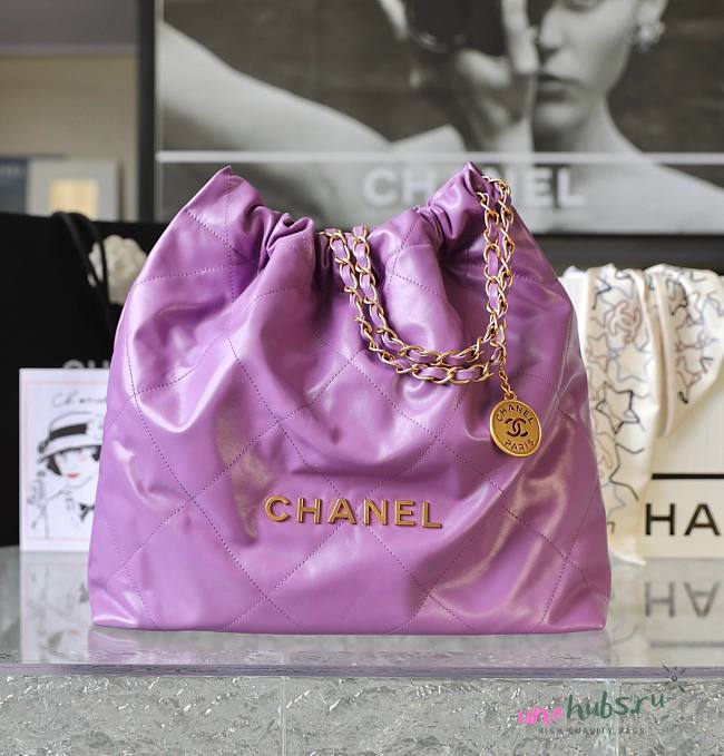 Chanel 22 purple gold tote bag - 1