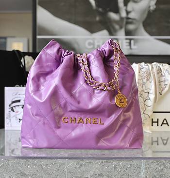 Chanel 22 purple gold tote bag