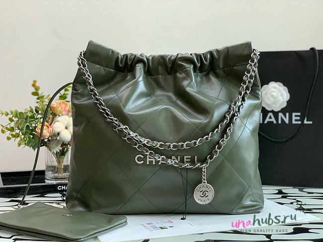 Chanel 22 green silver tote bag - 1