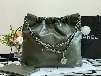Chanel 22 green silver tote bag