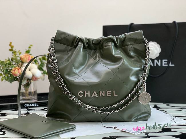 Chanel 22 green silver small tote bag - 1