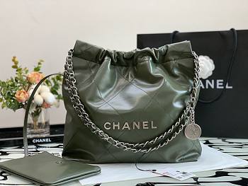 Chanel 22 green silver small tote bag