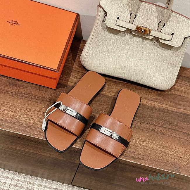 Hermes kelly brown lock sandals - 1