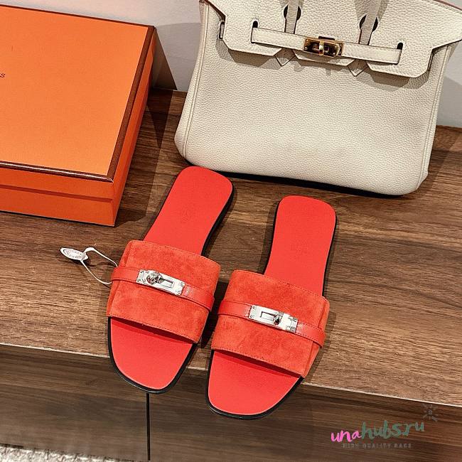 Hermes kelly orange lock sandals - 1