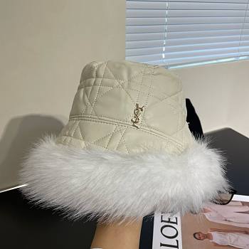 YSL round white fur hat