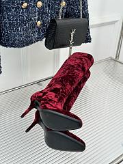 YSL  red velvet high heeled boots  - 3