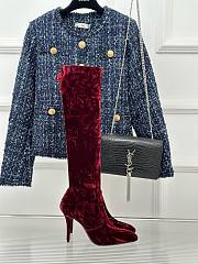 YSL  red velvet high heeled boots  - 2