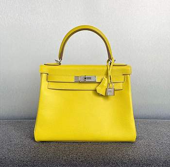 Hermes Kelly Retourne Lime Silver Hardware Togo Leather