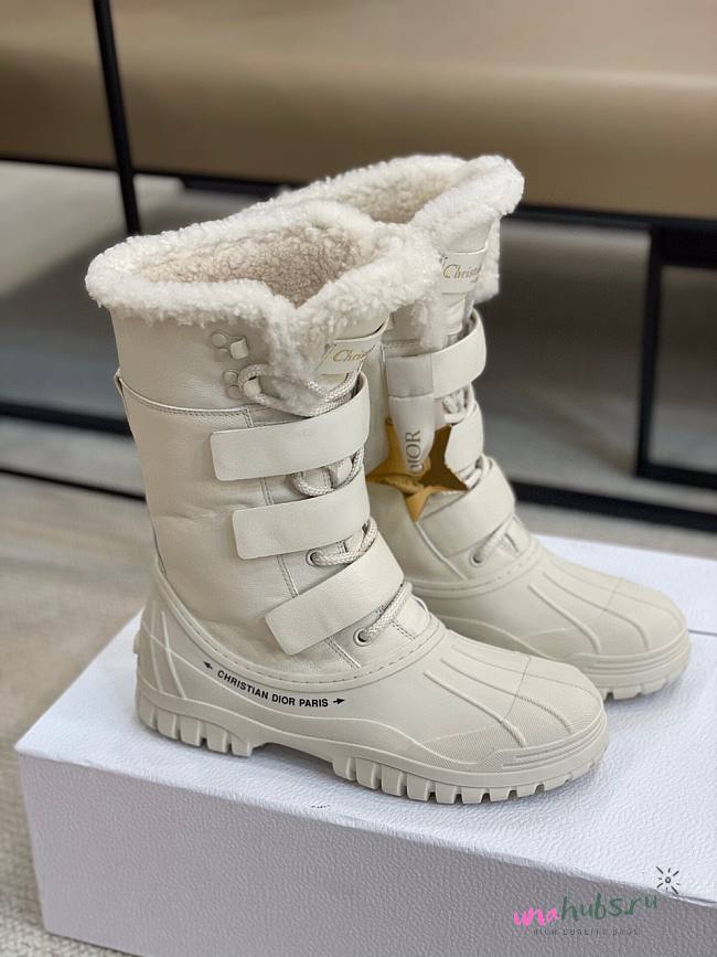 Christian Dior D-Venture White Leather Snow Boots  - 1