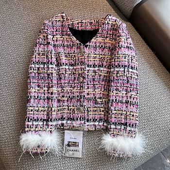 Chanel pink fur coat 