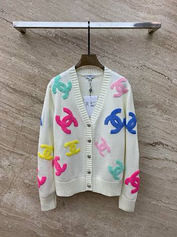 Chanel white CC cardigan 