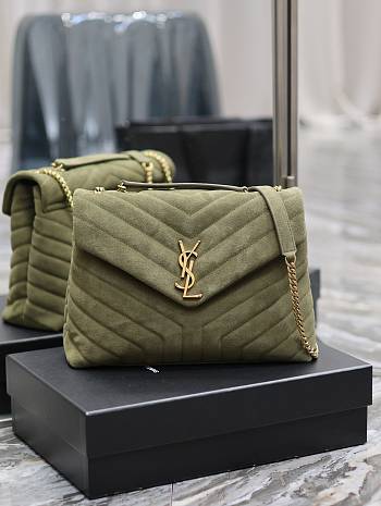 YSL Loulou Green Velvet Leather 25cm Bag