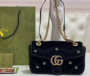 Gucci GG Marmont black velvet double G studs bag