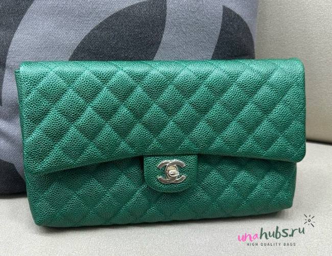 Chanel Green Quilted Caviar Leather Flap Clutch Bag - 1