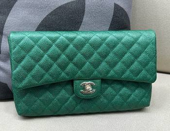 Chanel Green Quilted Caviar Leather Flap Clutch Bag