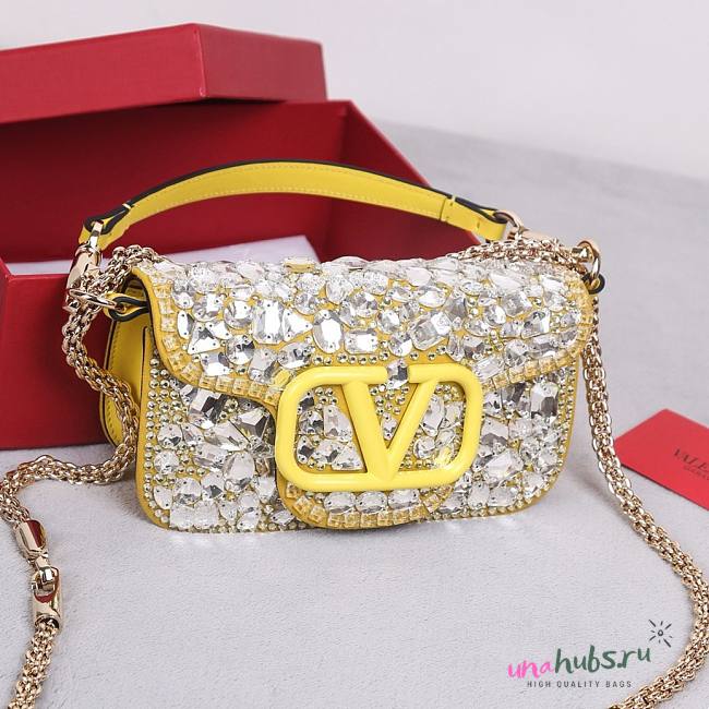 Valentino Loco Embroidered Small Yellow Harware Bag - 1