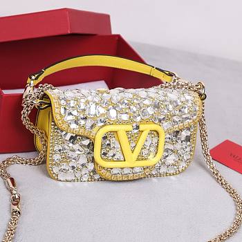 Valentino Loco Embroidered Small Yellow Harware Bag