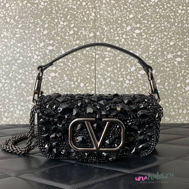 Valentino Loco Embroidered Small All Black Bag - 1