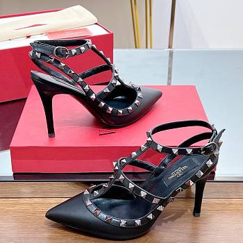 Valentino black leather silver studs heels