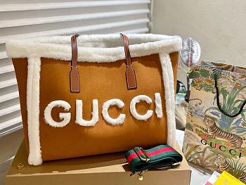 Gucci brown suede and shearling tote bag 