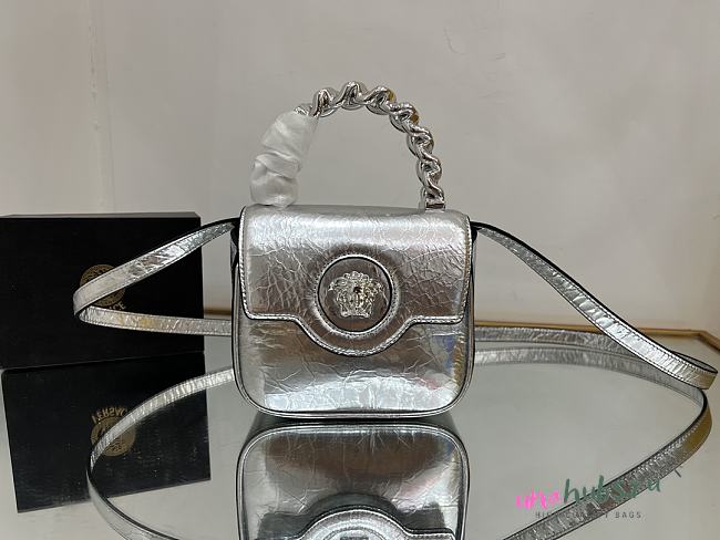 Versace La Medusa silver leather mini bag - 1