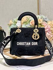 Dior Lady D-lite medium black flower embroidery bag - 1