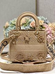 Dior Lady D-lite medium beige flower embroidery bag - 5