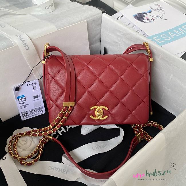 Chanel small foldable red lambskin gold hardware bag  - 1