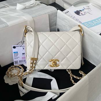 Chanel small foldable white lambskin gold hardware bag