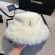 YSL Fur Bucket White Hat - 3