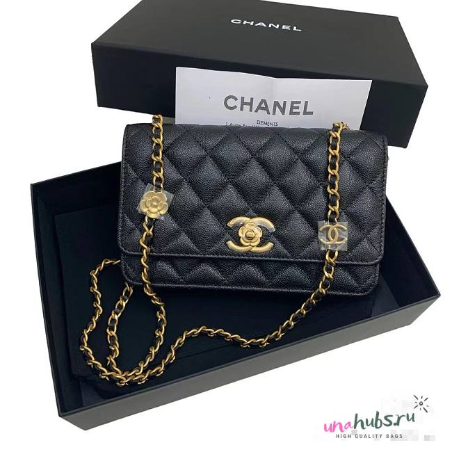 Chanel Woc flower CC Grained Black Calfskin Bag - 1