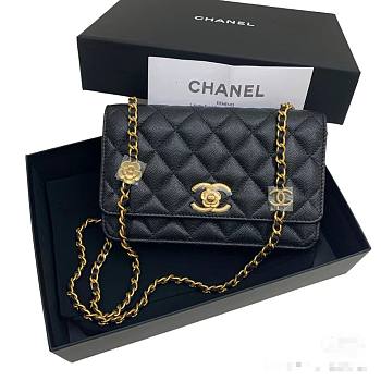 Chanel Woc flower CC Grained Black Calfskin Bag